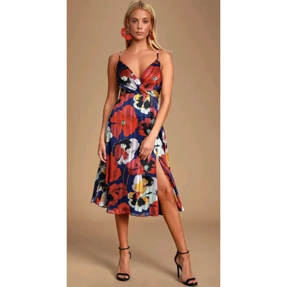 Lulu's All About Love Royal Blue Floral Print Midi Dress Size XS NWT $78 - Picture 3 of 7